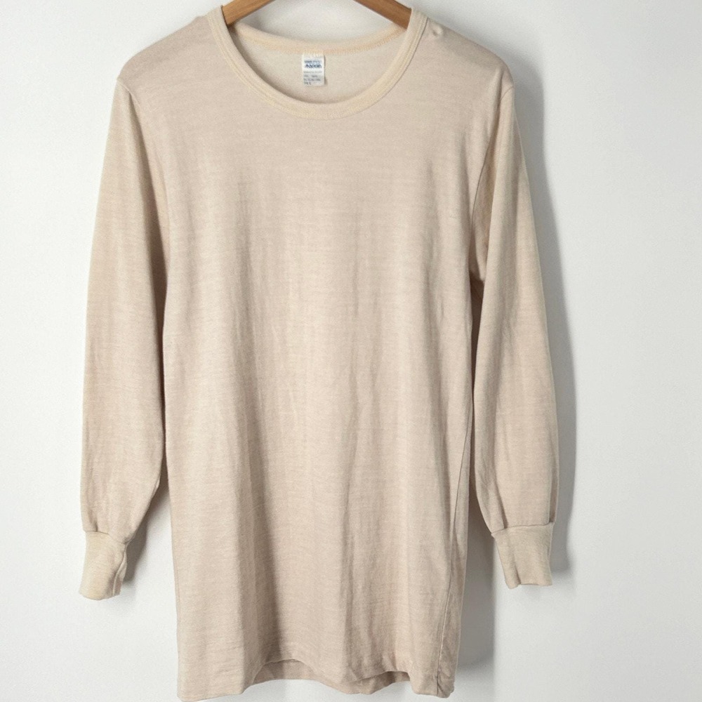 Vintage 90s Italian Military Thermal Shirt Men's Wool Long Sleeve Beige S / M